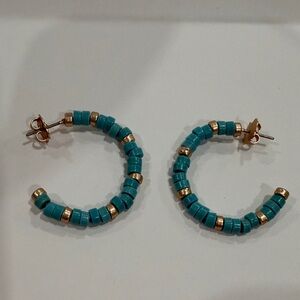 Turquoise and Gold Hoop Earrings